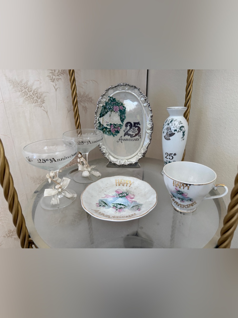 25th Anniversary Decorative Plate Set with Floral Bells